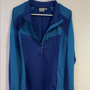 Athleta Blue Sweater Half Zip Pullover Striped- Size XL